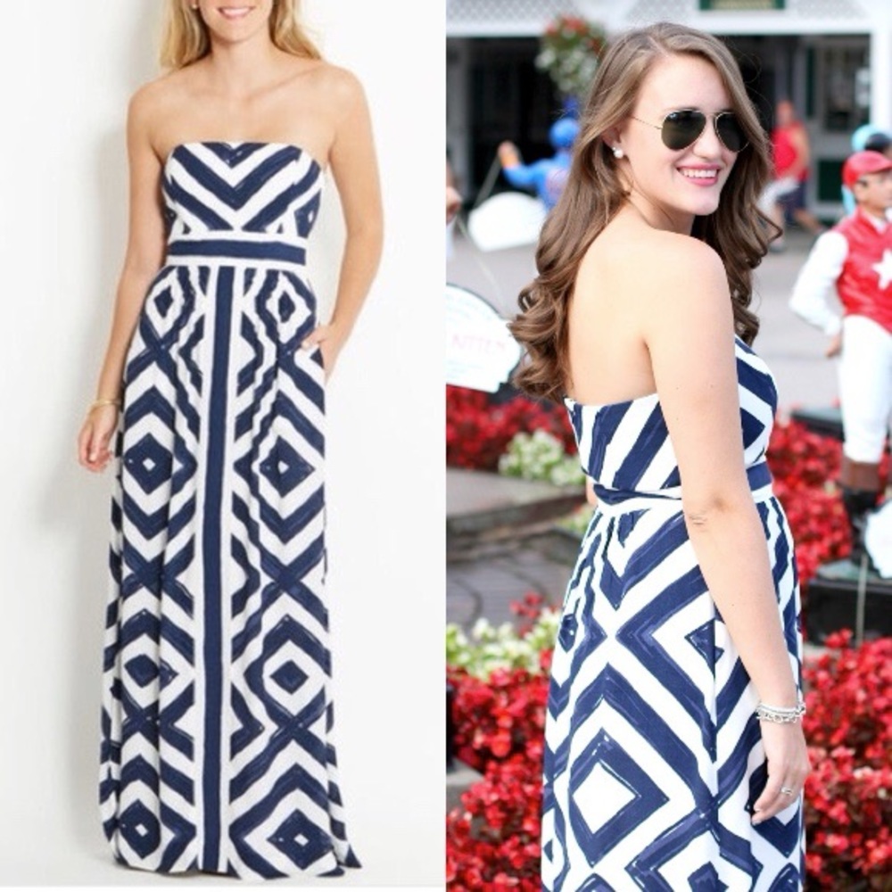 Vineyard Vines Diamond-print Strapless Maxi Dress